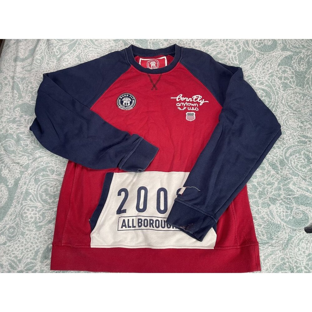 Born Fly USA Red Navy 2X Large Sweatshirt 2002‎ All Boroughs Graphic Pocket